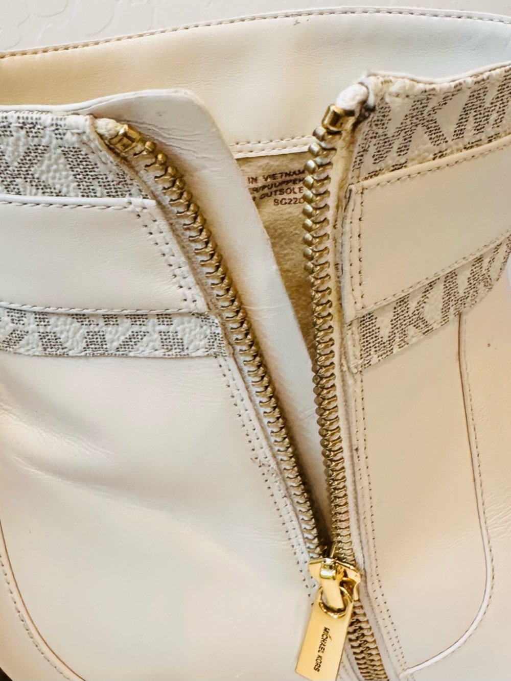 Michael Kors Padma Ankle Booties 9.5M Beige Logo-Trim Strap Women Leather Shoes - Picture 11 of 15